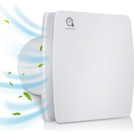 Ventilateur extracteur d’air silencieux 100mm avec capteur d'humidité, temps de fonctionnement réglable, avec ventilateur mural temporisé, pour salle de bain, WC, cuisine, blanc (1/5)