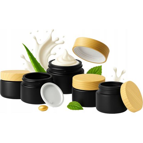 5 vasetti in vetro nero opaco da 30 g per creme, balsami, cosmetici e unguenti (1/5)