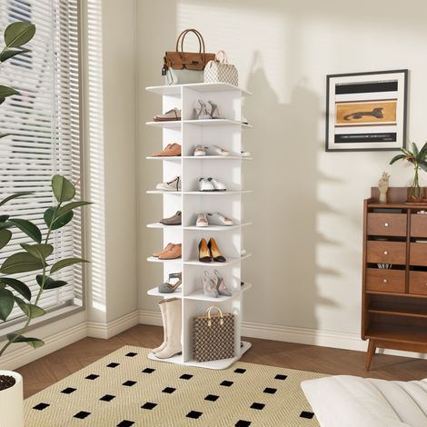 Scarpiera girevole 360° a 7 livelli, con base alta, bianco, 60 x 60 x 184 cm (1/5)