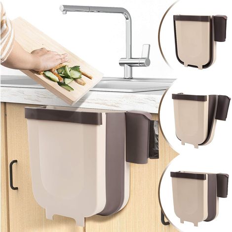 Papelera colgante para cocina o baño con soporte para bolsas de basura para cocina, armario y puerta – 9 l (1/2)