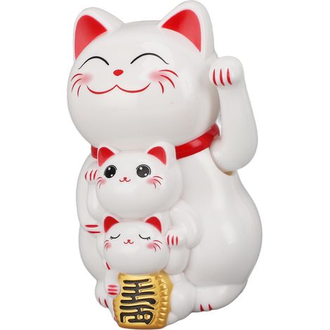Chat Porte-Bonheur Solaire 11,4 cm avec Bras Qui Bouge Auto, Figurine Souriante pour Tableau de Bord et Bureau, Blanc, 1 pc + Boîte + Scotch Double Face (1/5)