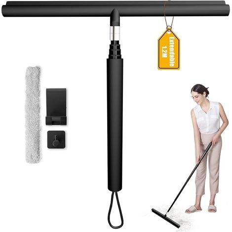 Raclette de Douche, 120cm Raclett Salle de Bain, Raclette Rétractable 30 à 120 cm, pour Douche, Salle de Bain, Carrelage, Miroir, Fenêtre, Cuisine(Noir) (1/5)