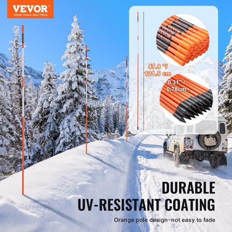 Marqueurs d'Allée Lot de 50 Piquets à Neige Fibre de Verre Orange 0,78x121,5 cm Grande Visibilité Bande Réfléchissante Foret Acier d'Installation 30 cm Gants de Protection pour Parkings, Allées (1/5)