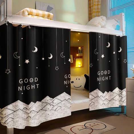 Rideaux de lit superposés décoratifs - Blanc - Montagnes - Dortoir - Protection de l'intimité - Lit mezzanine (1/5)