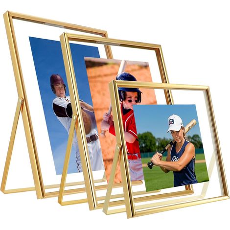 Ensemble de 3 cadres photo flottants dorés comprenant un cadre vertical en et 6"×6" 6"×8" 7"×9" Métal Verre (1/5)