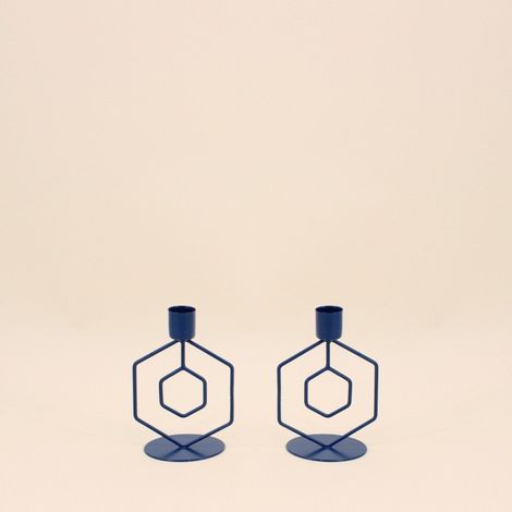 Lot de 2 bougeoirs en métal bleu (1/5)