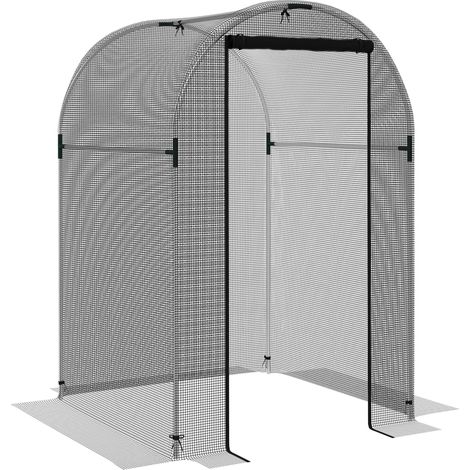 Black Galvanized Steel Fruit Cage with Zipped Door, 1.2m x 1.2m x 1.9m Plant Protection Tent for Garden Use