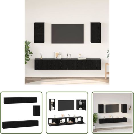 Rangement salon - Meuble TV mural 3 pcs Chêne noir Bois d'ingénierie (1/5)