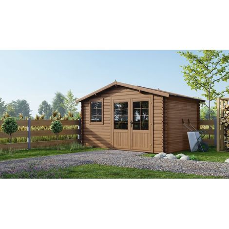 Casetta da giardino in legno - 11.7m2 - 3.9x3m - impregnata - 34mm - colore: marrone - DOM562 (1/5)