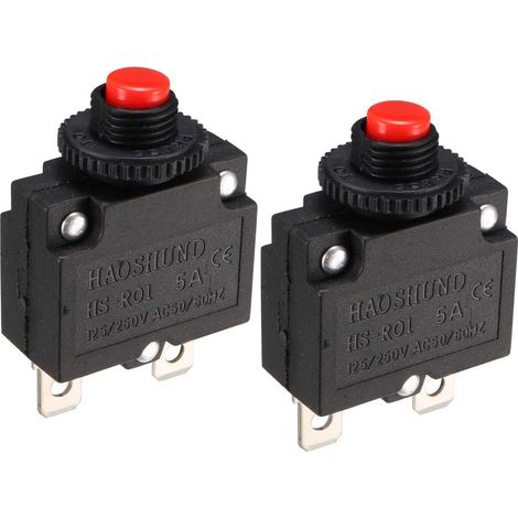 Disjoncteur de surcharge - Lot de 2 - Plastique et Métal - Protection 5A 250V - Pour compresseur d'air - Noir et Rouge (1/2)