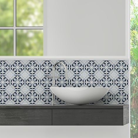 Sticker Mural Carrelage adhésif Cuisine Salle de Bain - 9 STICKERS CARREAUX DE CIMENT AZULEJOS GISELDA - 9stickers15x15cm (1/5)