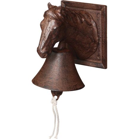 Esschert Design – Cloche de porte tête de cheval, brun antique – Fonte, H 18,5 x l 12,2 x P 16,6 cm