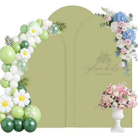 Lot de 3 Housse Arche Mariage Backdrop, Toile de Fond Arche Extensible Double Face (6/6.6/7.2 FT), Couverture pour Arche Ronde pour Fête, Cérémonie, Banquet, Décoration (Vert) (1/5)