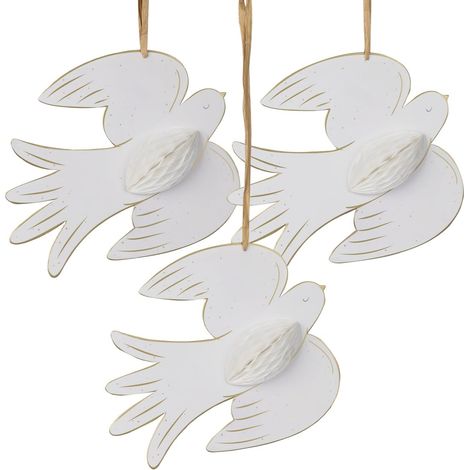 Lot de 3 colombes blanches en nid d'abeille, décoration murale, mariage, Noël, anniversaire, fête prénatale, réutilisables, saisonnières, décorations de jardin (1/3)