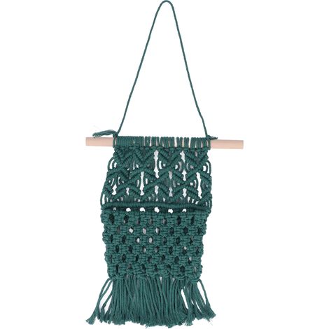 Tenture murale en coton tissé avec franges, décoration murale verte foncée pour intérieur (1/5)