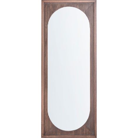 Standing Mirror Brown Paulownia Wood Frame Full Length Distressed Effect Rustic Style Hanging Decor LUNAS (1/5)