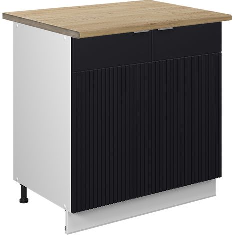 Meuble bas de cuisine Fame-Line, Noir rayé/Blanc, 80cm plan de travail Chêne doré, Vicco (1/5)