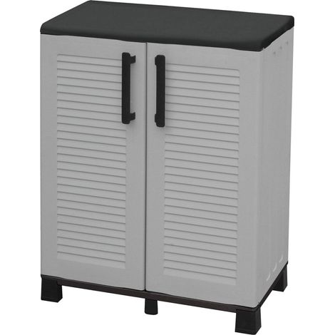 Dmora Mehrzweck Außen oder Innenschrank, niedriger Kleiderschrank mit 2 Türen und 1 Polypropylen Regal, 100% Made in Italy, 68x37h90 cm, graue Farbe (1/5)