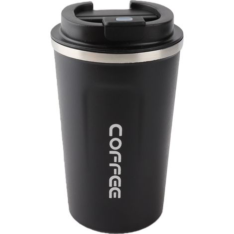 Mug isotherme 380 ml à double paroi en acier inoxydable anti-déversement, tasse à café portable pour voiture (noir) (1/5)