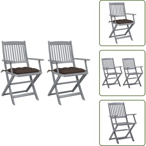 Klappbare Gartenstühle 2 Stk. mit Kissen Massivholz Akazie - Holz Gartenstühle - Akzidenzholzgartenstühle - Klappbarer Gartenstuhl - Gartenstühle Mit Kissen - Outdoor Möbel (1/5)