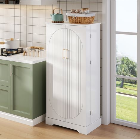 Mueble de cocina 60 x 35 x 128 cm con LED, estantes regulables, blanco DESVIAE (1/5)