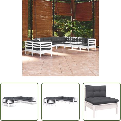 Terrassensofa - 9-tlg. Garten-Lounge-Set mit Kissen Weiß Massivholz Kiefer (1/5)