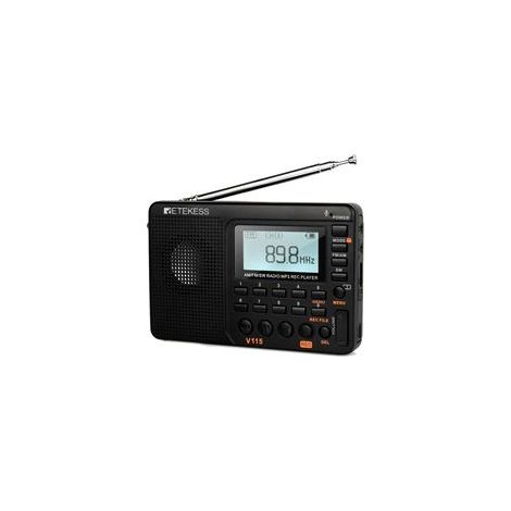 (Noir) V115 Radio Portable,Petite Radio Rechargeable,FM AM SW, Piles et Secteur,Carte TF,Enregistreur, MP3,Minuterie de Sommeil,Salle de Bain,Cuisine (1/4)