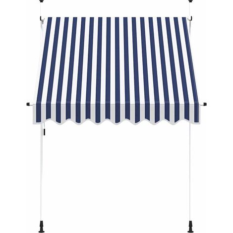Auvent Marquise rétractable manuel, Store Banne pour Jardin Balcon Terrasse, 200 cm Rayures bleues et blanches OIB2687E (1/4)