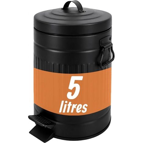 Relaxdays poubelle à cosmétiques rétro, 5 L, H x D : 29 x 20,5 cm, métal, seau intérieur amovible, softclose, noire (1/5)