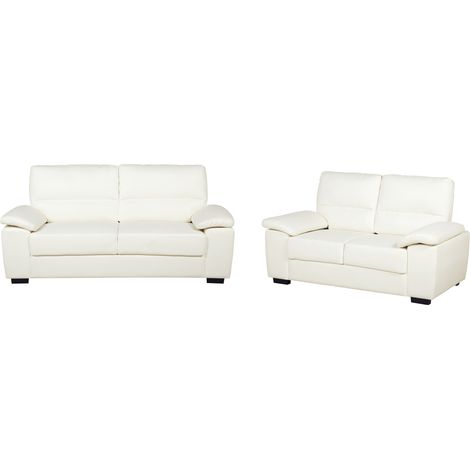 Conjunto de sala de estar tradicional sofás de piel sintética blanco crema Vogar