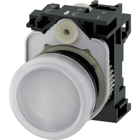 Siemens Indicador luminoso, 22mm, redondo, plástico, blanco, lente, liso, AC/DC 24V, 3SU11026AA601AA0