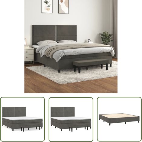 The Living Store Boxspringbett mit Matratze Dunkelgrau 180x200 cm Samt - Boxspringbett - Doppelbett - Samtbett - Bettauflage - Nachttisch (1/5)