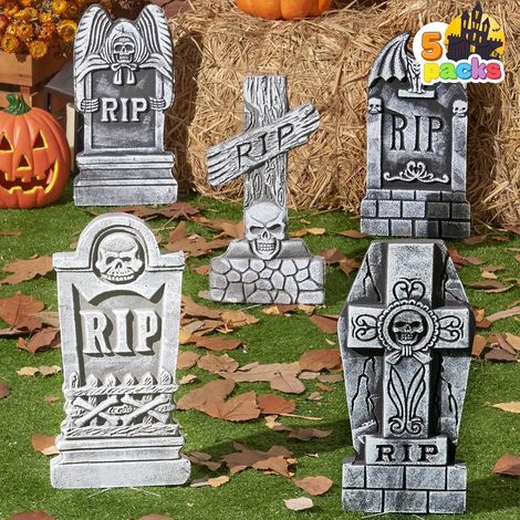 Grabsteine Halloween Schaumstoff 43cm 5er Pack 12 Pfähle Grau (1/5)