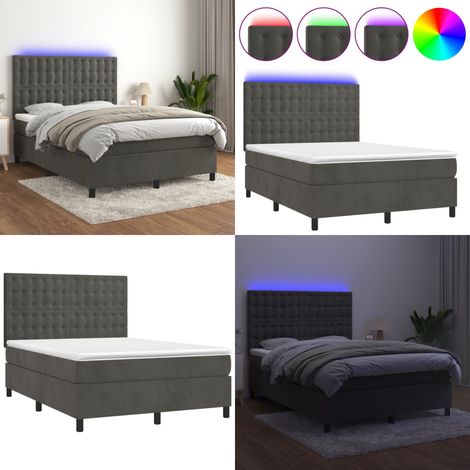 Boxspringbett mit Matratze & LED Dunkelgrau 140x200 cm Samt - Boxspringbett - Doppelbett - Samtbett - Luxusbett - Bettrahmen - Home & Living (1/5)