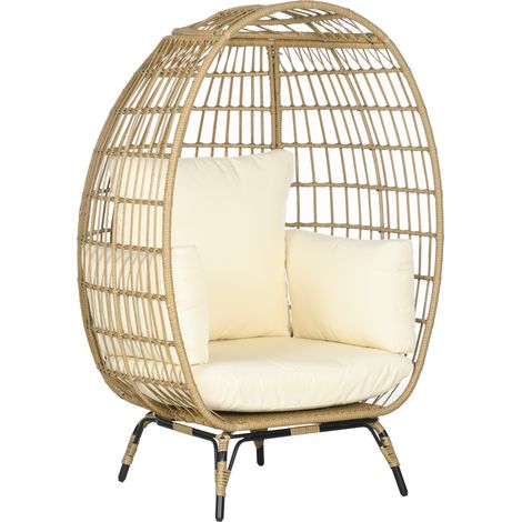 Fauteuil de jardin en rotin synthétique avec coussin, structure en métal khaki 105x90x148 cm (1/5)