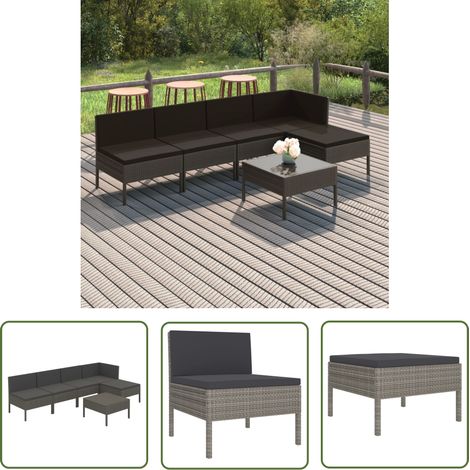 INLIFE Salon de jardin 6 pcs avec coussins Résine tressée Gris (1/5)