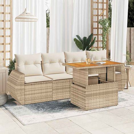 Juego de sofás jardín con cojines 5 pzas ratán sintético beige (1/5)