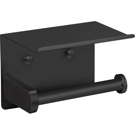 Porta Rotolo Carta Igienica da Parete Autoadesivo Con Ripiano Acciaio Inossidabile 14x9.5x10cm (Revêtement Noir) (1/5)