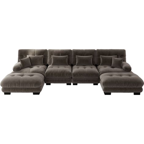Canapé d'angle modulable 4 places en tissu, style cloud, avec ottoman mobile et coussins assortis pour salon, bureau ou appartement - CHICFURN (1/5)
