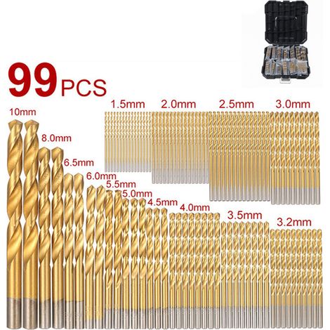 Foret hélicoïdal Set 99 pièces Acier HSS 1,5-10mm avec Boîte de Rangement pour Bois Perçage (1/3)