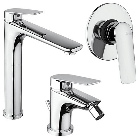Set Rubinetti Piralla per lavabo alto e bidet con scarico automatico e doccia incasso serie Lago cromato (1/5)