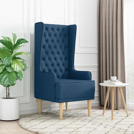 vidaXL Silla de respaldo alto con capitoné con botones Azul Tela (1/5)