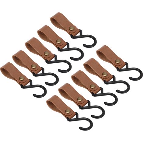 Set mit 15 S-förmigen Lederhaken, langlebig, multifunktional und tragbar, geeignet für Outdoor-Camping, braun. (1/4)