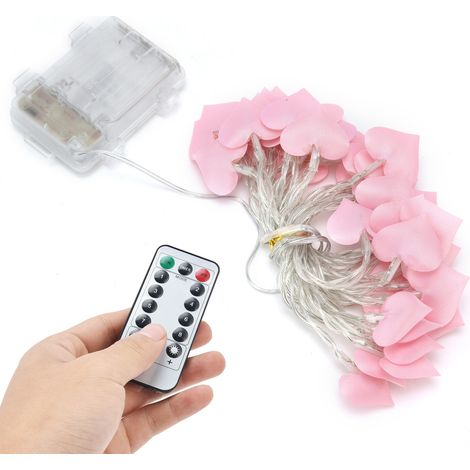 Guirlande lumineuse à 40 LED en forme de cœur rose, éclairage d'ambiance blanc chaud, 4 m, idéale pour la Saint-Valentin (1/5)