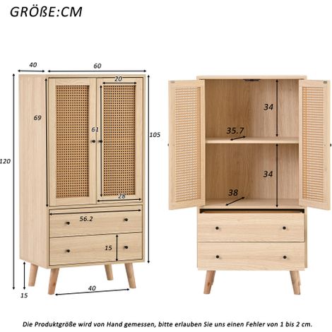 Soges Sideboard-Kommode mit Türen und Schubladen großer Stauraum 60 cm breit