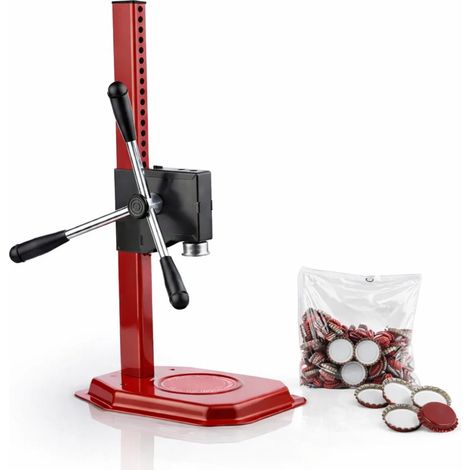 KIT: Tappatrice a colonna a 3 leve per bottiglie mis. 26x51 cm - Tappatrice a cremagliera per tappi corona da 26 mm + 100 tappi (1/5)