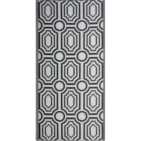 Tapis d'Extérieur Noir et Blanc en Polypropylène pour Terrasse au Style Moderne 90 x 180 cm Beliani (1/5)