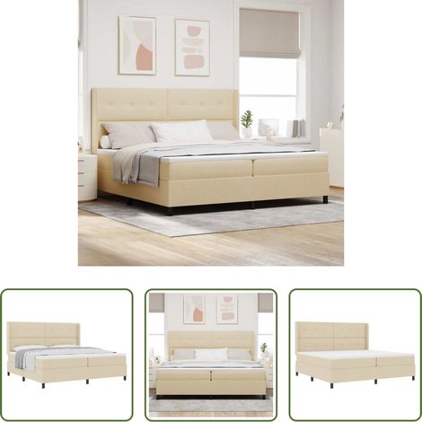 vidaXL Lit réglable - Lit à ressorts avec matelas Crème 200 x 200 cm tissu (1/5)