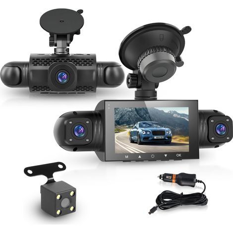 Dashcam Voiture 1080P, 4 Caméras, Protection 360°, 3 Pouces Écran IPS, Vision Nocturne, Capteur G, Surveillance du Stationnement, Enregistrement en Boucle, Compensation d'Exposition (1/5)