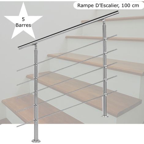 Rampe D'Escalier Sur Pied, 100 cm, En Acier Inoxydable, 5 barres (1/5)